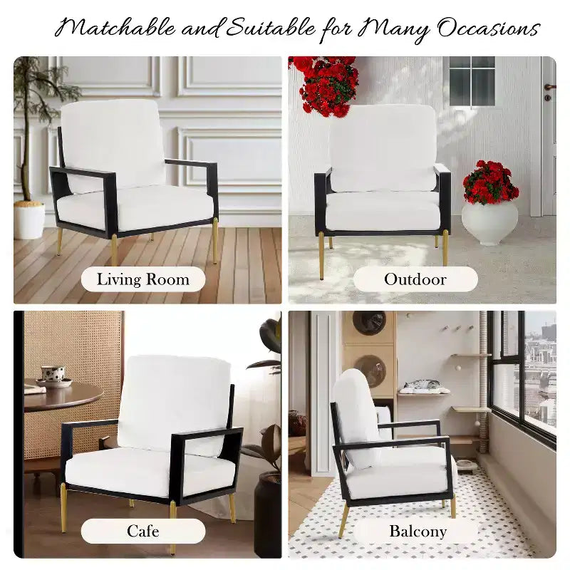 Mid-Century Modern Velvet Arm Chair – Metal & Rubberwood Frame