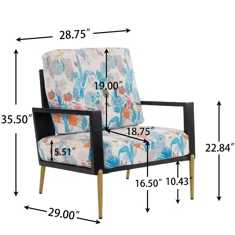 Mid-Century Modern Velvet Arm Chair – Metal & Rubberwood Frame