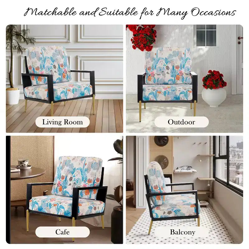 Mid-Century Modern Velvet Arm Chair – Metal & Rubberwood Frame