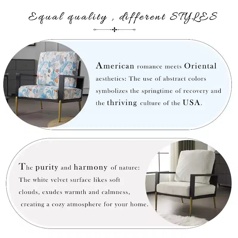 Mid-Century Modern Velvet Arm Chair – Metal & Rubberwood Frame