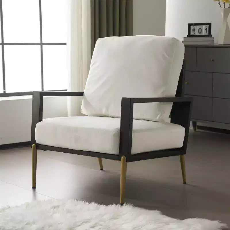 Mid-Century Modern Velvet Arm Chair – Metal & Rubberwood Frame