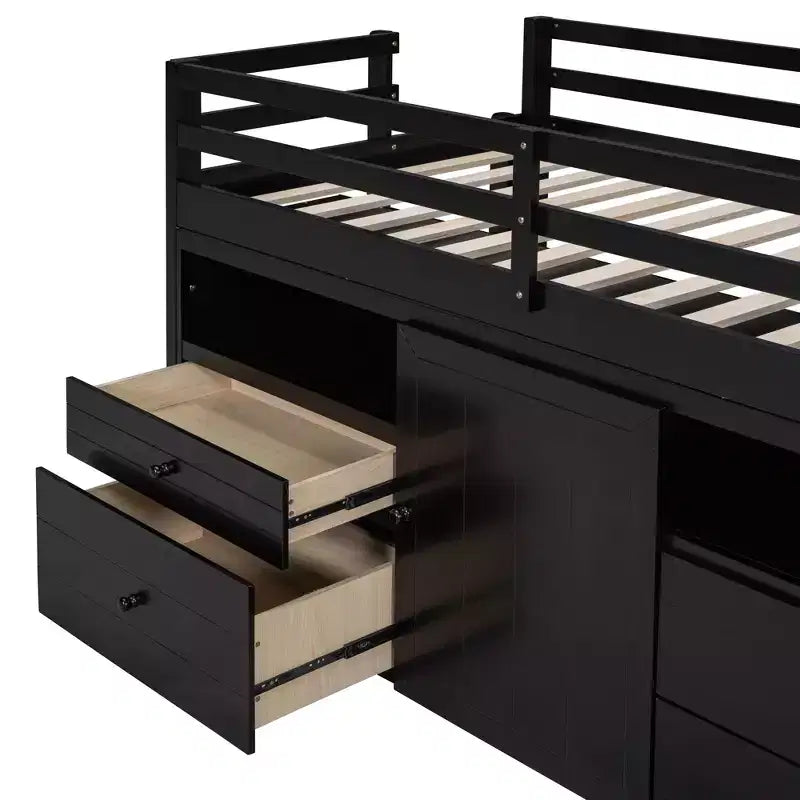 Twin Size Loft Bed with 4 Drawers, Underneath Cabinet & Shelves – 81.8" x 40.8" Modern Design