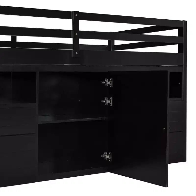 Twin Size Loft Bed with 4 Drawers, Underneath Cabinet & Shelves – 81.8" x 40.8" Modern Design
