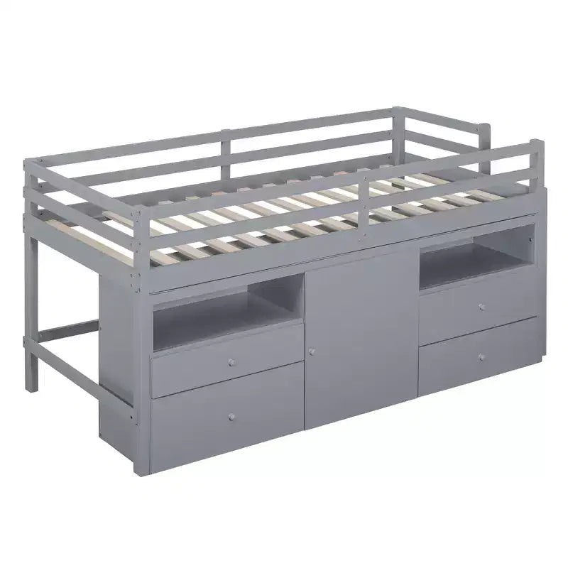 Twin Size Loft Bed with 4 Drawers, Underneath Cabinet & Shelves – 81.8" x 40.8" Modern Design