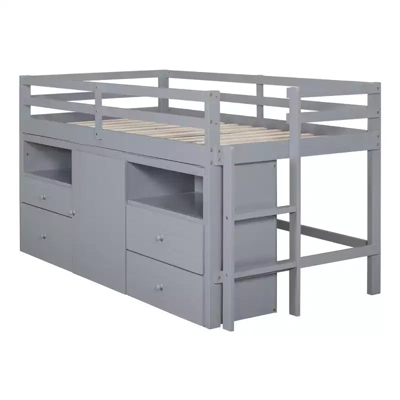 Twin Size Loft Bed with 4 Drawers, Underneath Cabinet & Shelves – 81.8" x 40.8" Modern Design