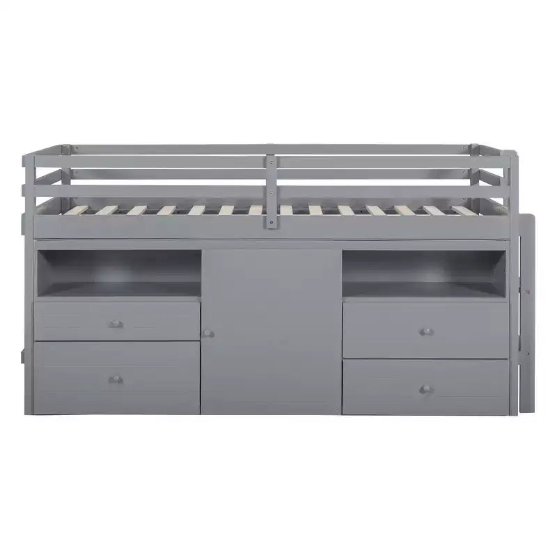 Twin Size Loft Bed with 4 Drawers, Underneath Cabinet & Shelves – 81.8" x 40.8" Modern Design