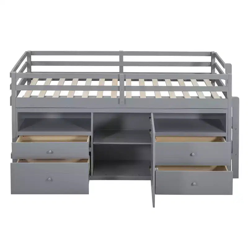 Twin Size Loft Bed with 4 Drawers, Underneath Cabinet & Shelves – 81.8" x 40.8" Modern Design