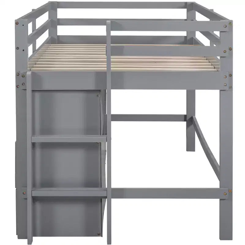 Twin Size Loft Bed with 4 Drawers, Underneath Cabinet & Shelves – 81.8" x 40.8" Modern Design