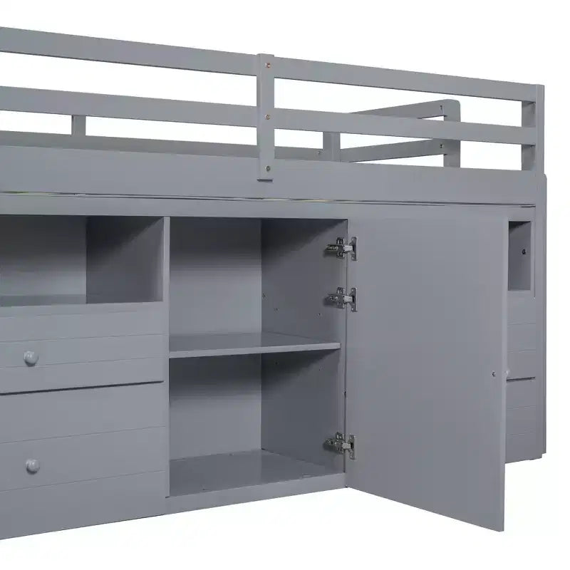 Twin Size Loft Bed with 4 Drawers, Underneath Cabinet & Shelves – 81.8" x 40.8" Modern Design