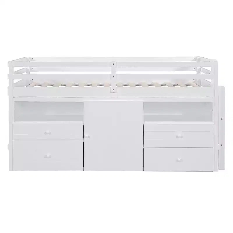 Twin Size Loft Bed with 4 Drawers, Underneath Cabinet & Shelves – 81.8" x 40.8" Modern Design