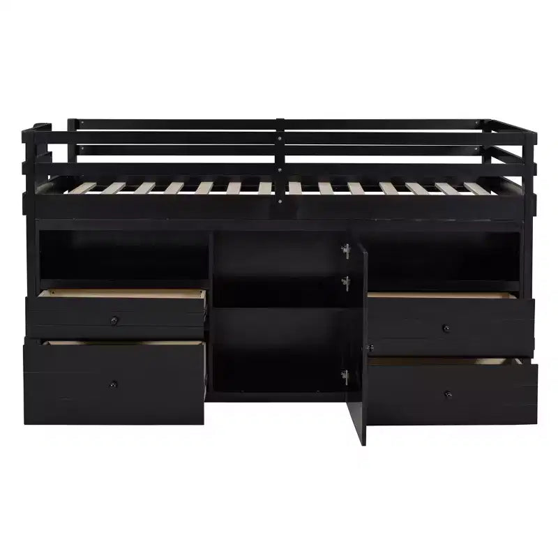 Twin Size Loft Bed with 4 Drawers, Underneath Cabinet & Shelves – 81.8" x 40.8" Modern Design