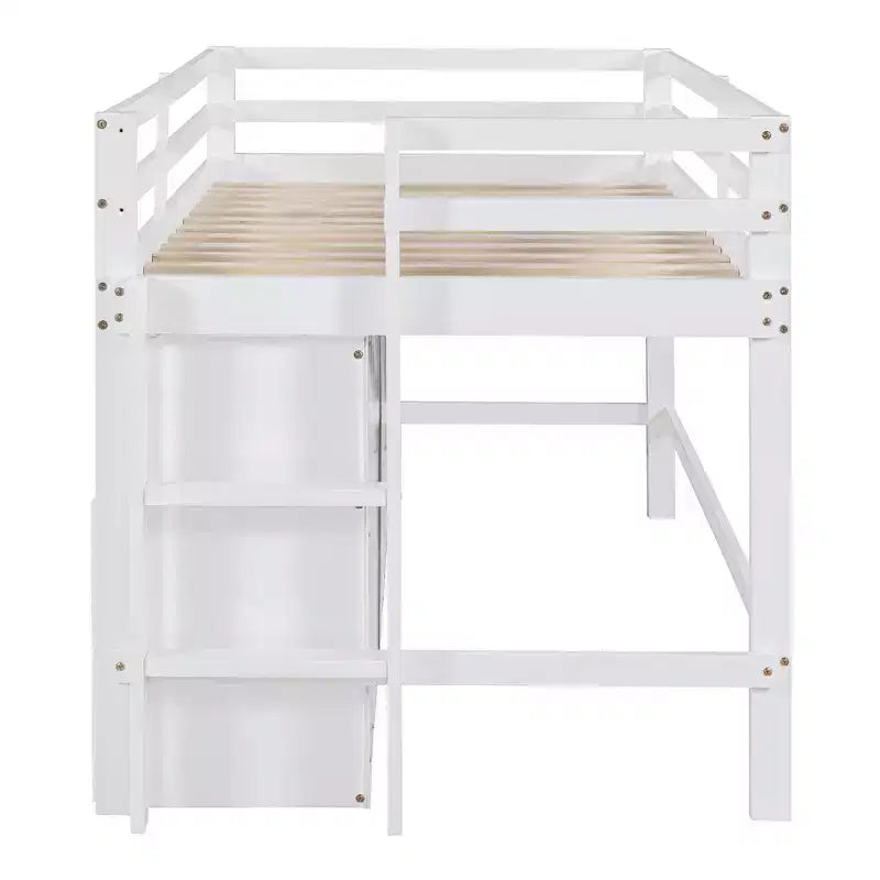 Twin Size Loft Bed with 4 Drawers, Underneath Cabinet & Shelves – 81.8" x 40.8" Modern Design