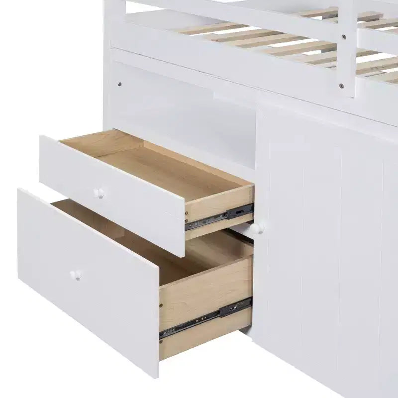Twin Size Loft Bed with 4 Drawers, Underneath Cabinet & Shelves – 81.8" x 40.8" Modern Design