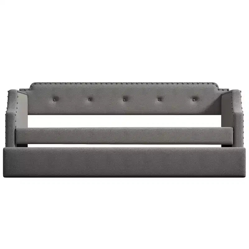 Twin Size Upholstered Daybed with Trundle – Wood Slat Support, Sofa Bed Frame