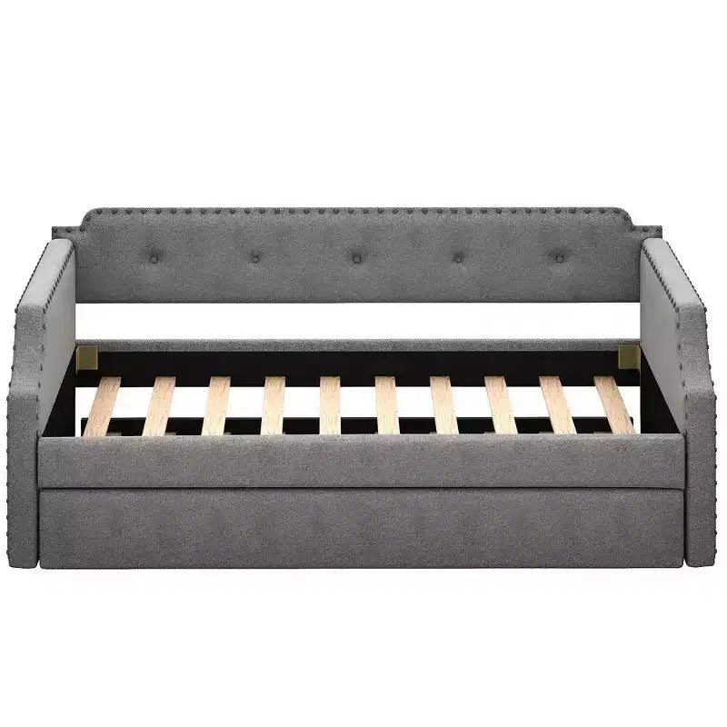 Twin Size Upholstered Daybed with Trundle – Wood Slat Support, Sofa Bed Frame