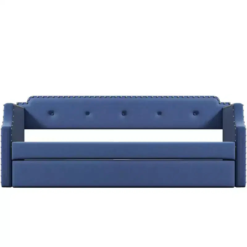Twin Size Upholstered Daybed with Trundle – Wood Slat Support, Sofa Bed Frame