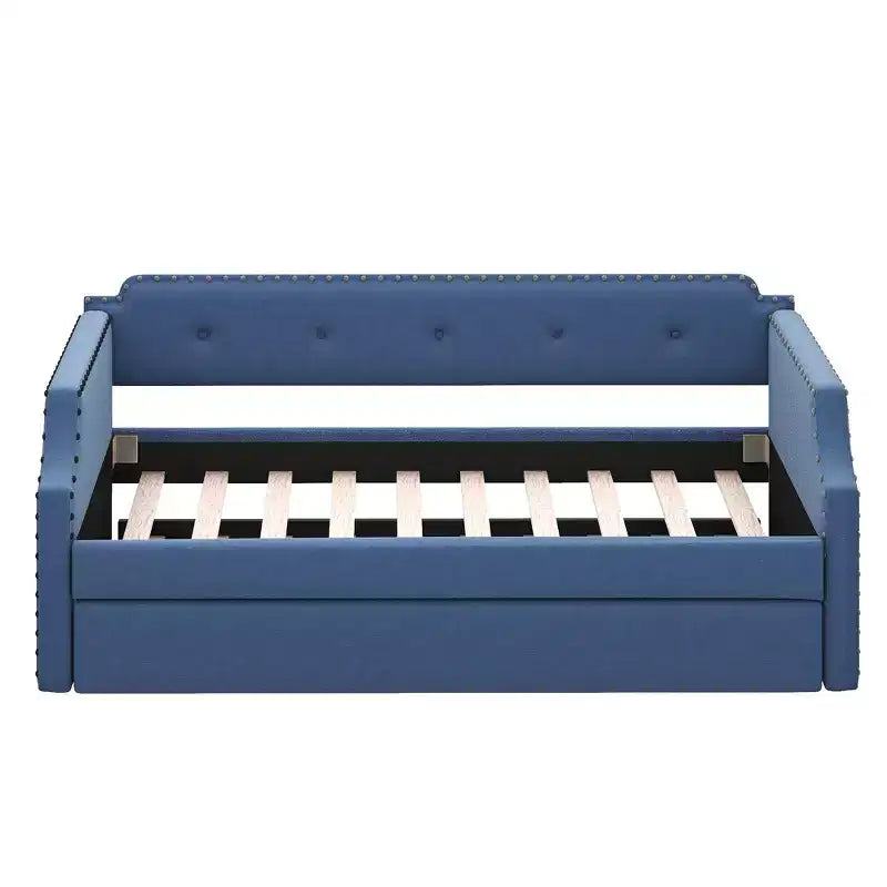 Twin Size Upholstered Daybed with Trundle – Wood Slat Support, Sofa Bed Frame