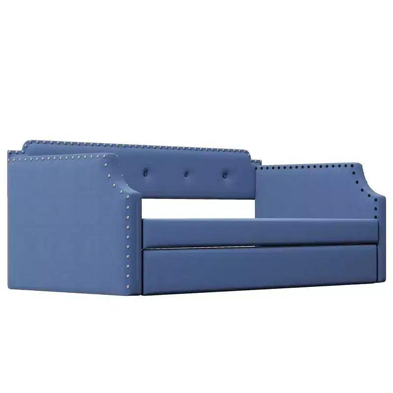 Twin Size Upholstered Daybed with Trundle – Wood Slat Support, Sofa Bed Frame