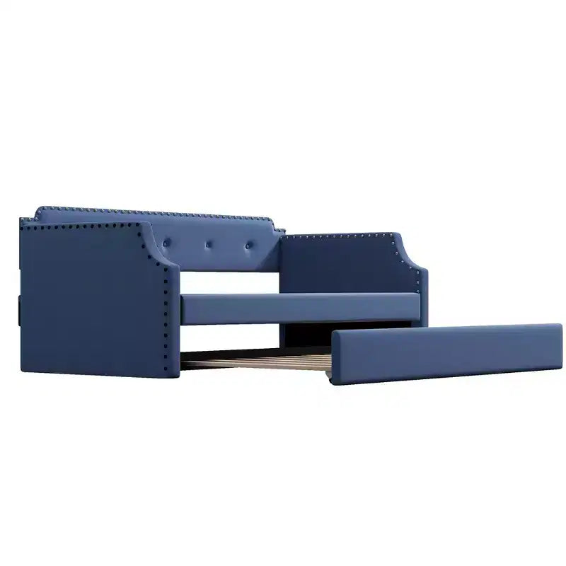 Twin Size Upholstered Daybed with Trundle – Wood Slat Support, Sofa Bed Frame