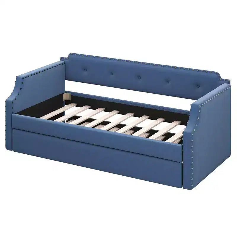 Twin Size Upholstered Daybed with Trundle – Wood Slat Support, Sofa Bed Frame