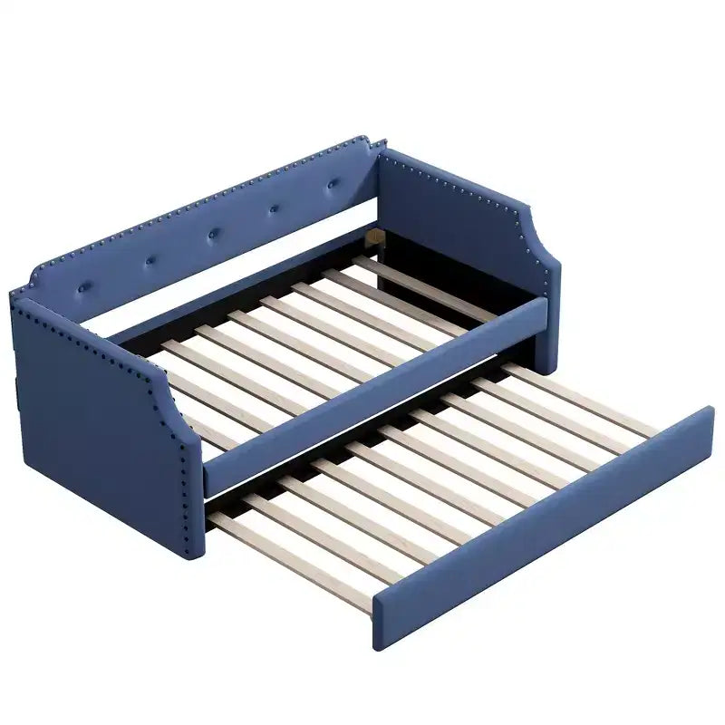 Twin Size Upholstered Daybed with Trundle – Wood Slat Support, Sofa Bed Frame