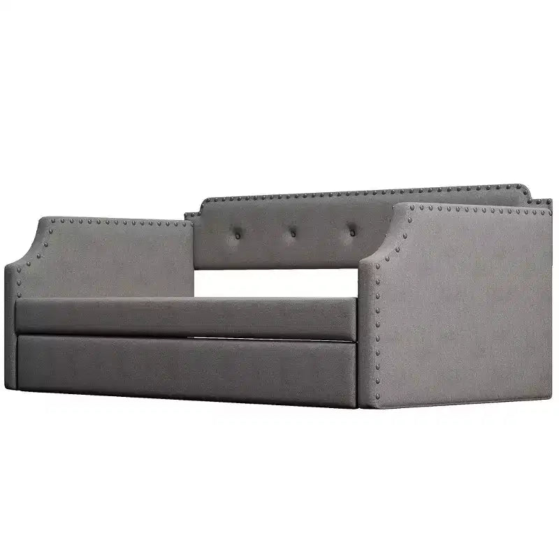 Twin Size Upholstered Daybed with Trundle – Wood Slat Support, Sofa Bed Frame