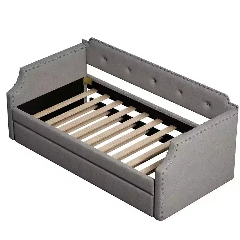 Twin Size Upholstered Daybed with Trundle – Wood Slat Support, Sofa Bed Frame