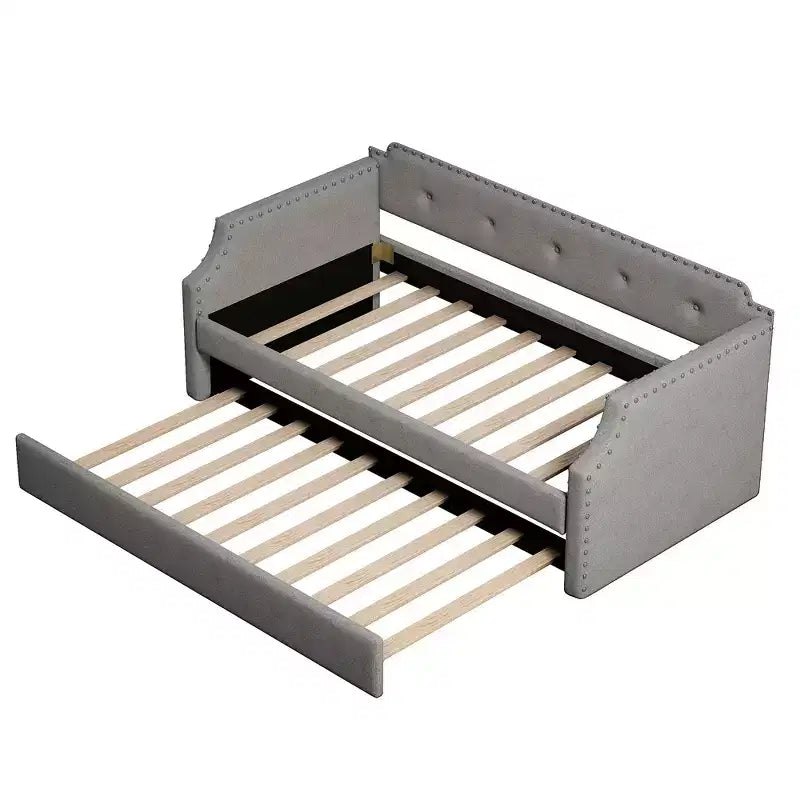 Twin Size Upholstered Daybed with Trundle – Wood Slat Support, Sofa Bed Frame