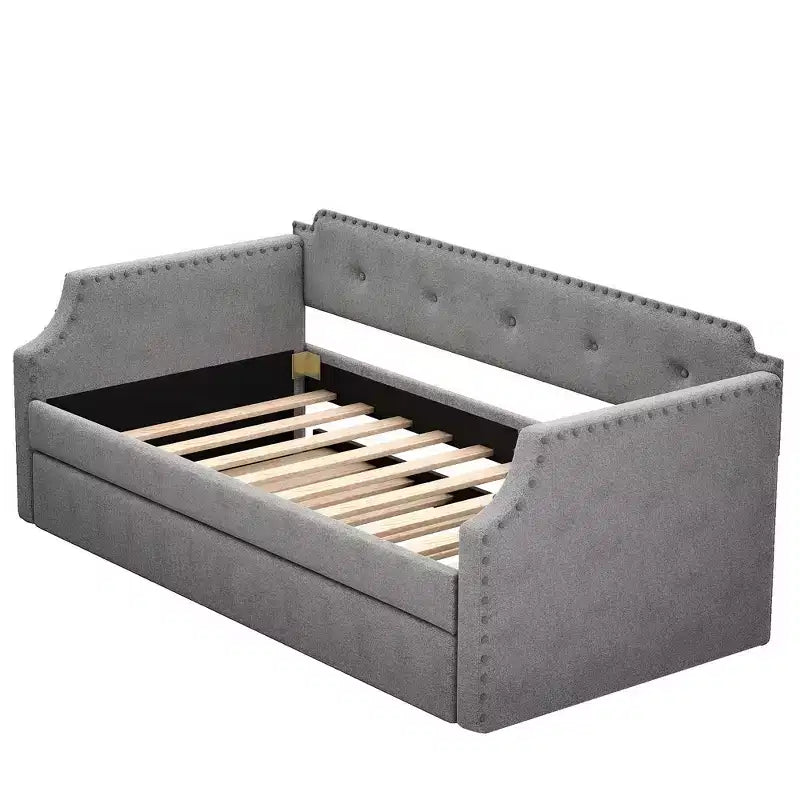 Twin Size Upholstered Daybed with Trundle – Wood Slat Support, Sofa Bed Frame