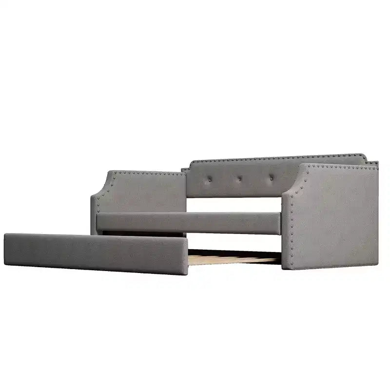 Twin Size Upholstered Daybed with Trundle – Wood Slat Support, Sofa Bed Frame