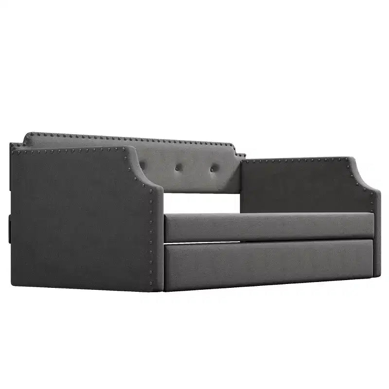 Twin Size Upholstered Daybed with Trundle – Wood Slat Support, Sofa Bed Frame