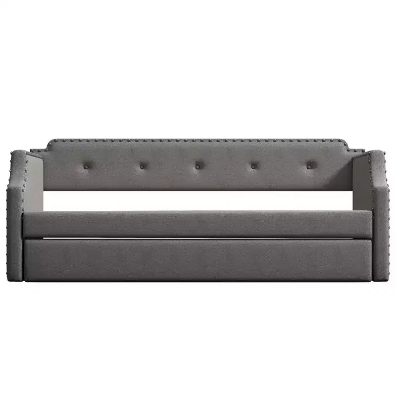Twin Size Upholstered Daybed with Trundle – Wood Slat Support, Sofa Bed Frame