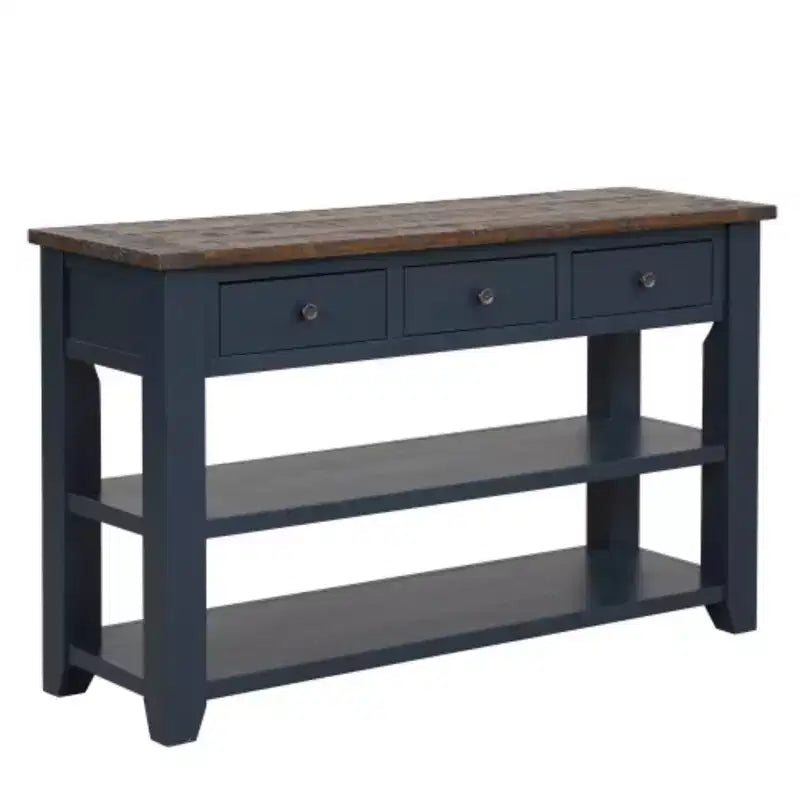 Pine Wood Console Table – 3 Drawers & 2 Shelves, Contemporary Entry & Sofa Table