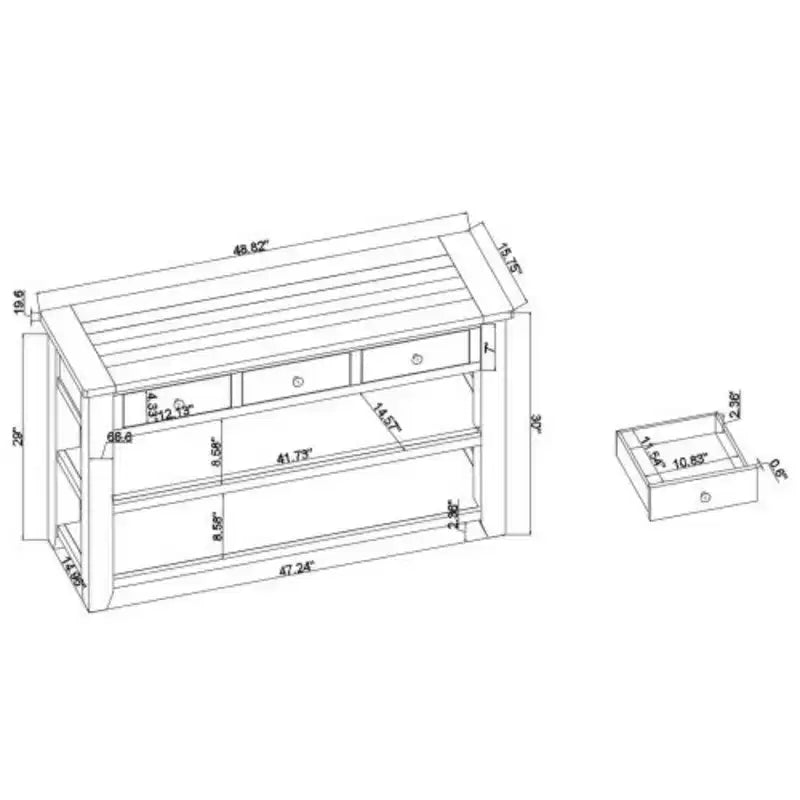 Pine Wood Console Table – 3 Drawers & 2 Shelves, Contemporary Entry & Sofa Table