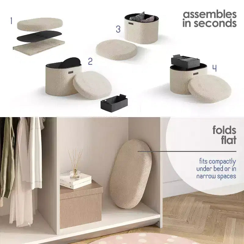 Oval Storage Bench – Large Ottoman Bench for Bedroom End of Bed & Entryway