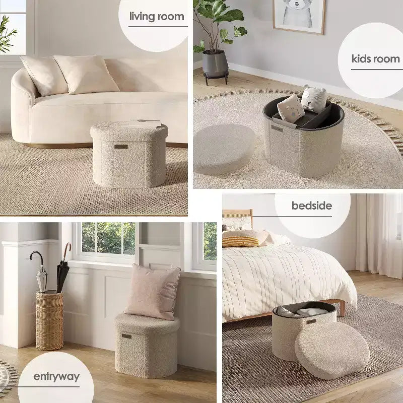 Oval Storage Bench – Large Ottoman Bench for Bedroom End of Bed & Entryway