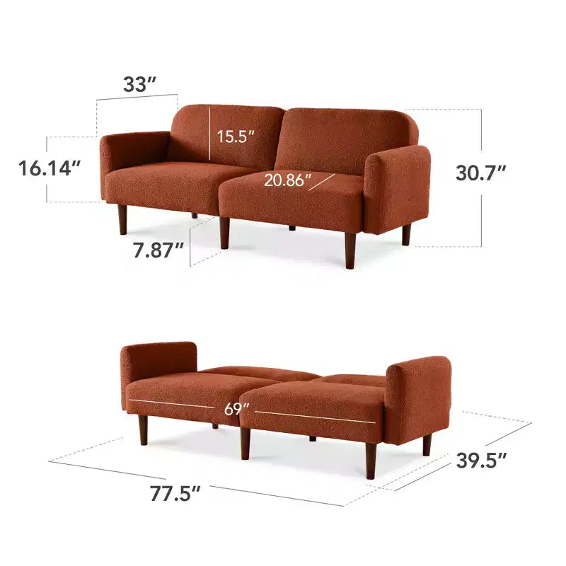 Curved Convertible Futon – Split-Back Sleeper Sofa Bed