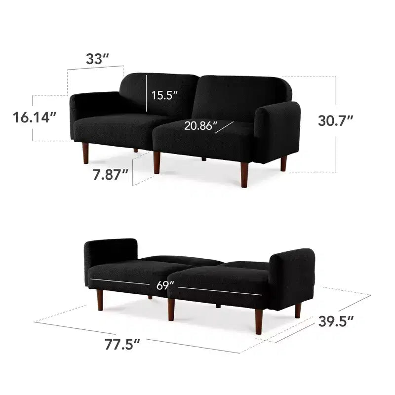 Curved Convertible Futon – Split-Back Sleeper Sofa Bed