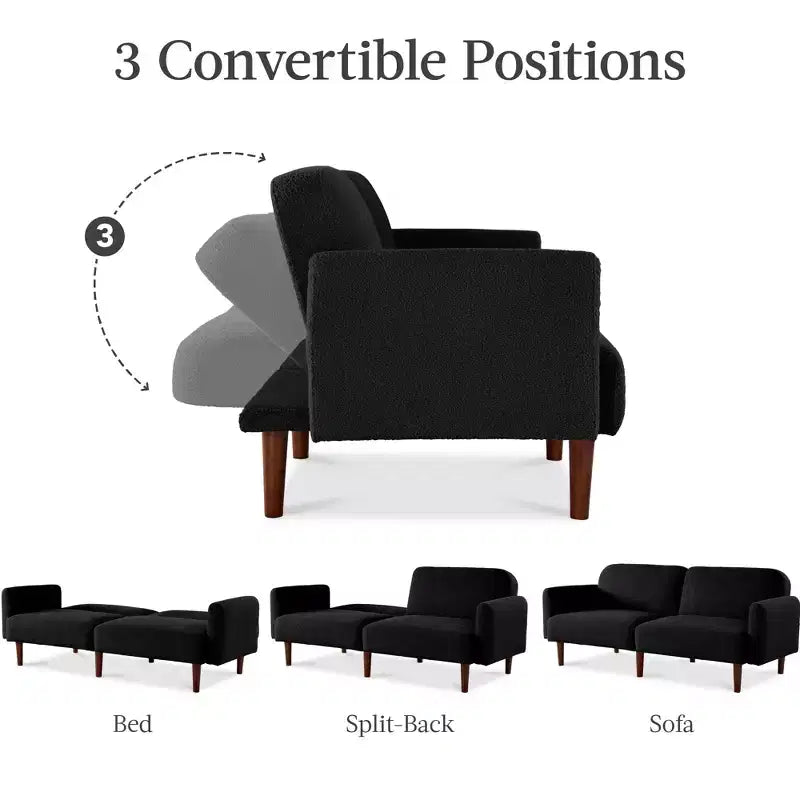 Curved Convertible Futon – Split-Back Sleeper Sofa Bed