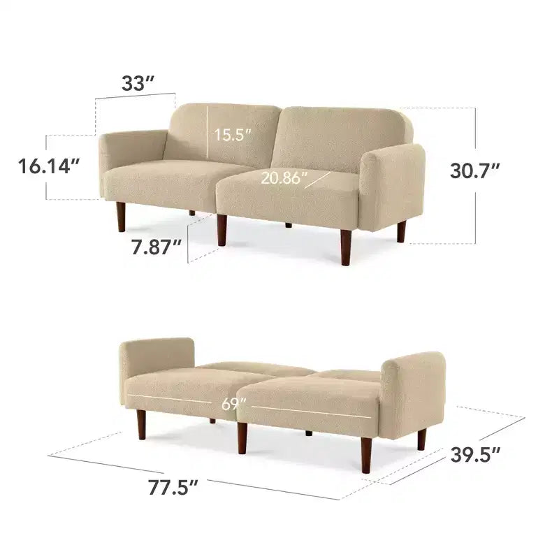 Curved Convertible Futon – Split-Back Sleeper Sofa Bed