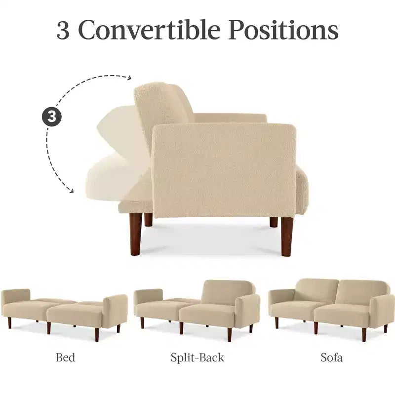 Curved Convertible Futon – Split-Back Sleeper Sofa Bed