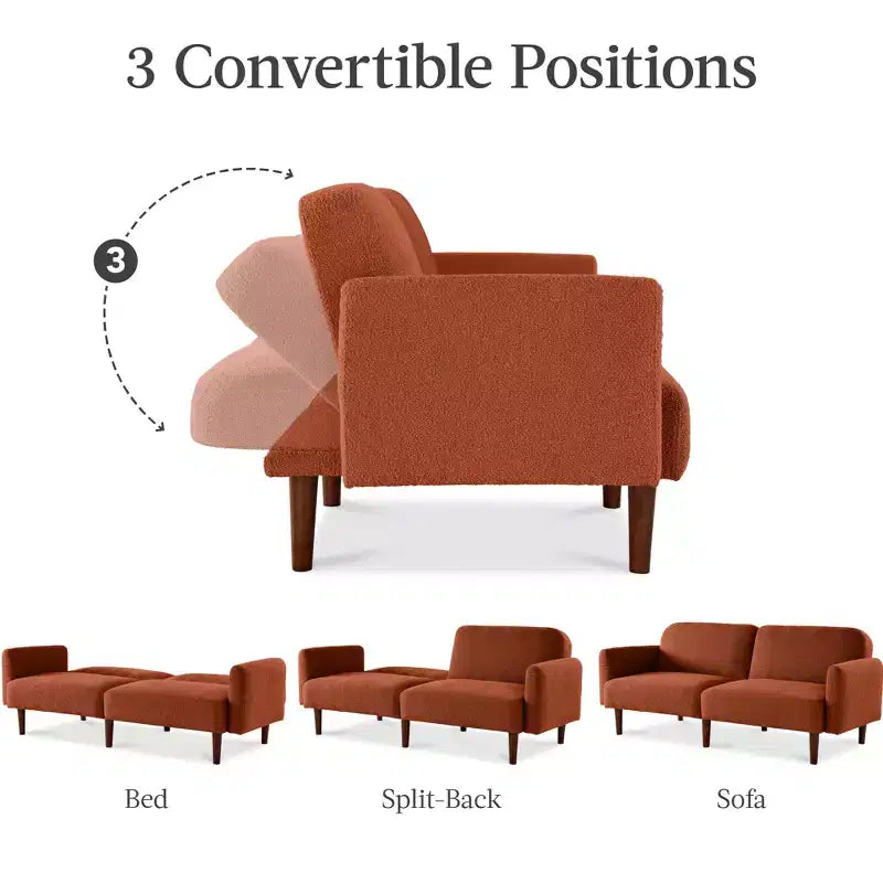 Curved Convertible Futon – Split-Back Sleeper Sofa Bed