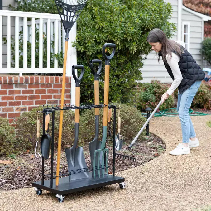 Shovel Shuttle Rolling Tool Organizer – Garage Storage for Shovels & Long-Handle Tools