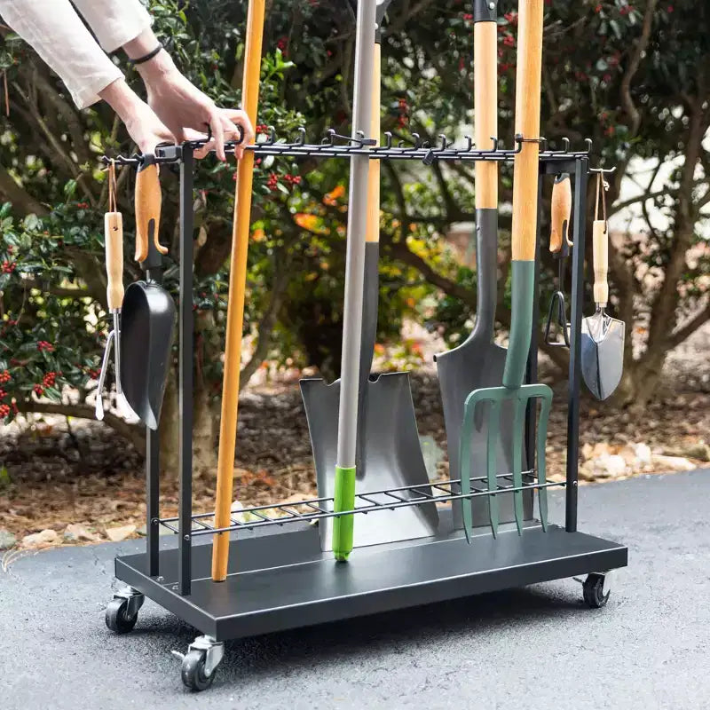 Shovel Shuttle Rolling Tool Organizer – Garage Storage for Shovels & Long-Handle Tools