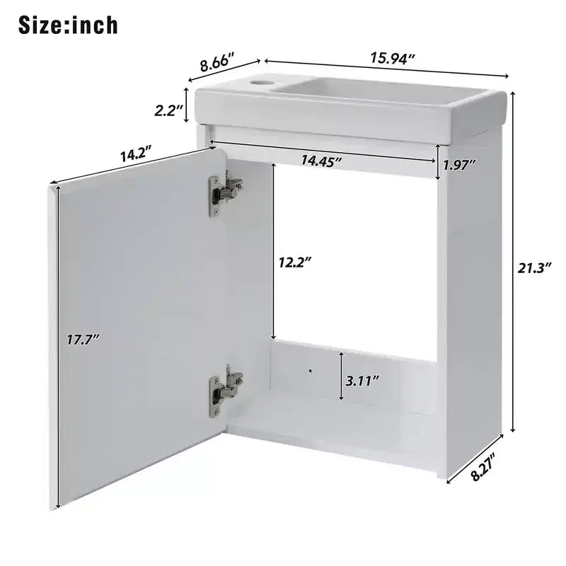 16" Floating Bathroom Vanity with Sink Combo – Soft-Close Doors, Wall-Mounted for Small Spaces