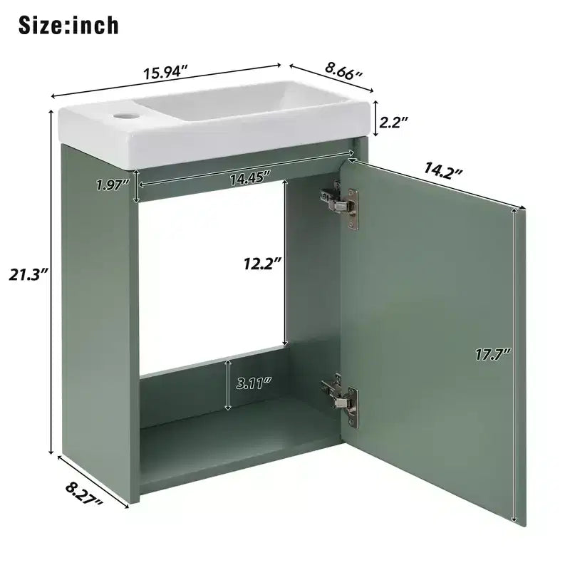16" Floating Bathroom Vanity with Sink Combo – Soft-Close Doors, Wall-Mounted for Small Spaces