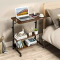 Rolling Height-Adjustable Computer Desk & Laptop Side Table – Charging Station, 2 USB Ports, Brown