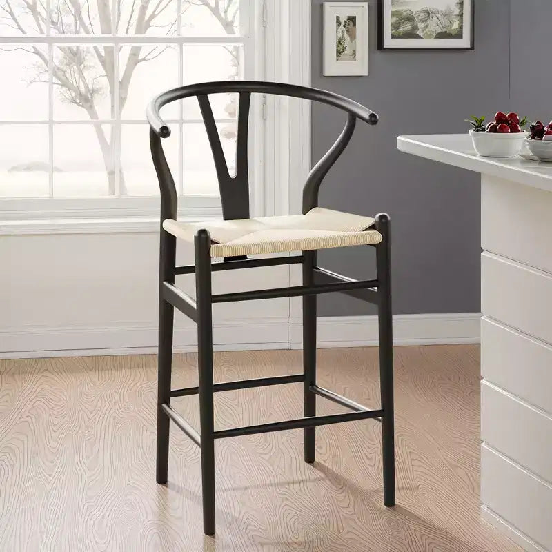 Beige Weave Bar Stool – Fully Assembled, Modern & Sturdy for Kitchen Island