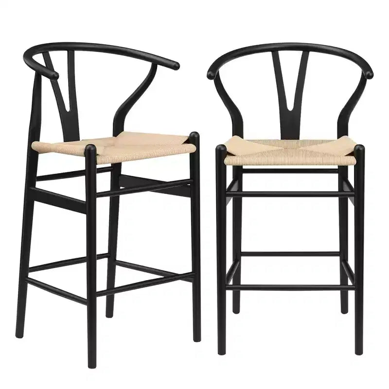 Beige Weave Bar Stool – Fully Assembled, Modern & Sturdy for Kitchen Island