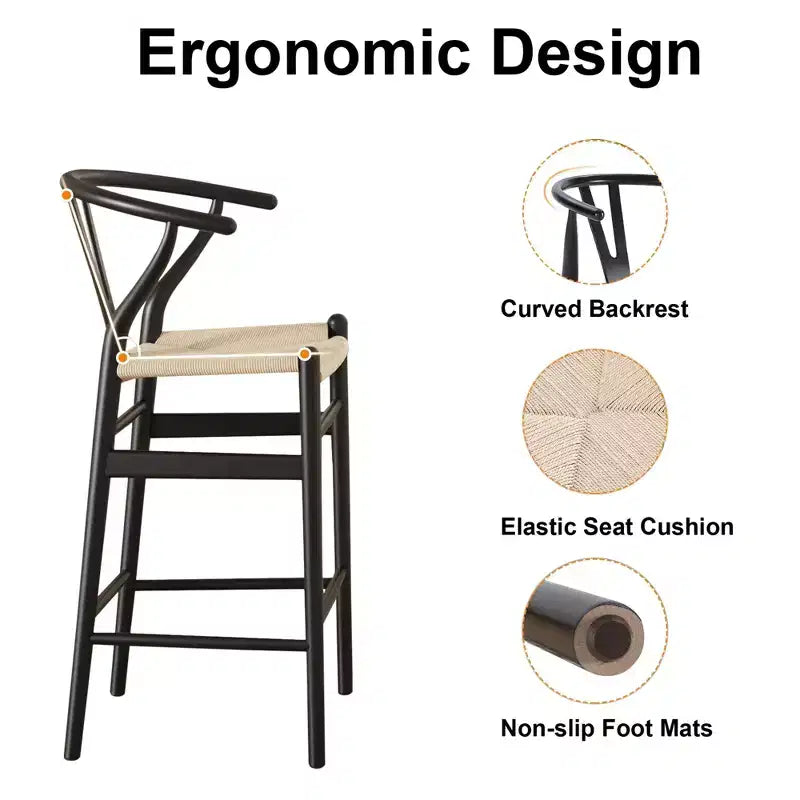 Beige Weave Bar Stool – Fully Assembled, Modern & Sturdy for Kitchen Island